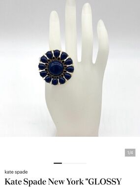kate spade Gold-Tone Ring with Deep Blue Floral Cabochons